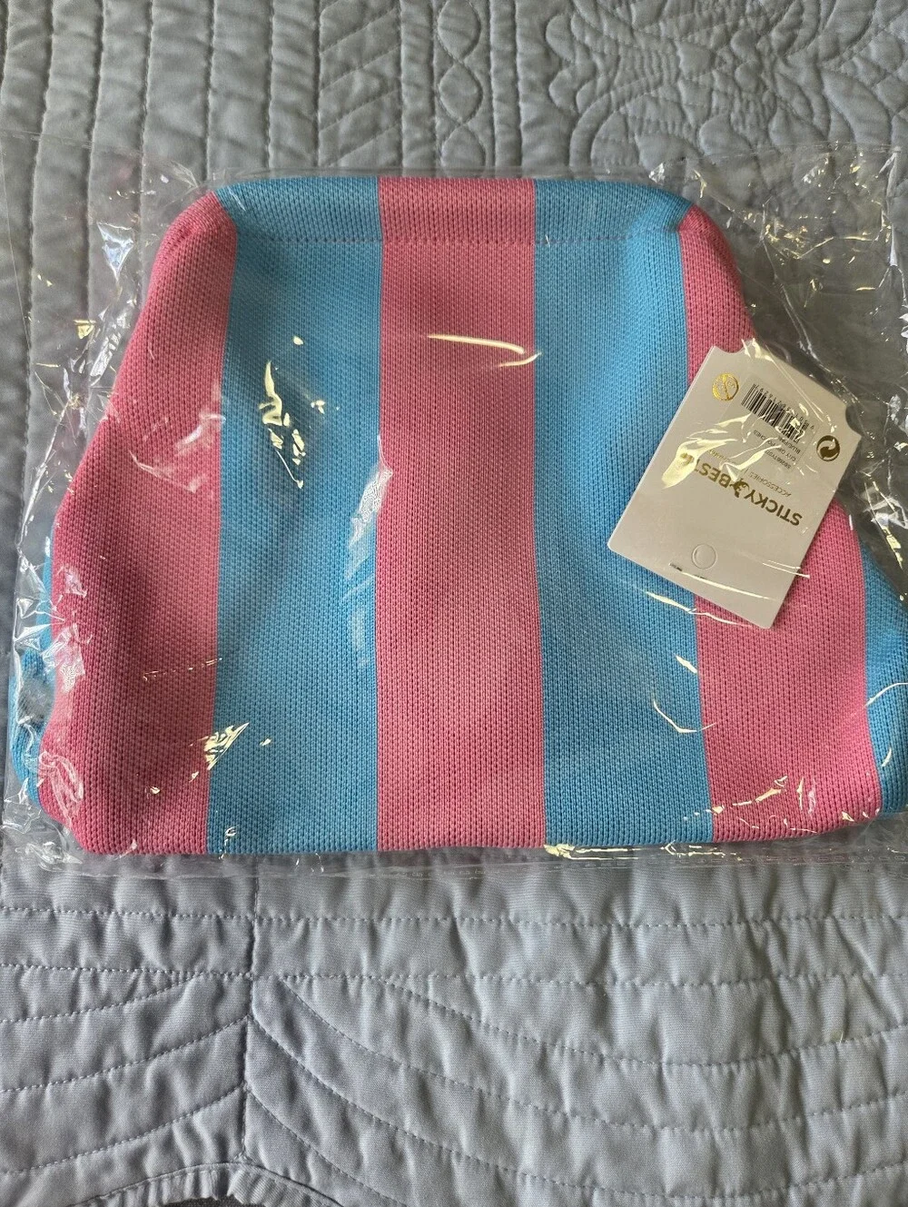 Striped Pink & Blue Cosmetic Pouch - Sticky Bestie Accessories